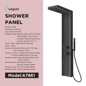 <span class=keywords><strong>Doccia</strong></span> a soffitto sottile resistente alla corrosione e durevole con 2*15 ugelli densi, pannelli <span class=keywords><strong>doccia</strong></span> a parete neri impermeabili per bagno - Product Image 3