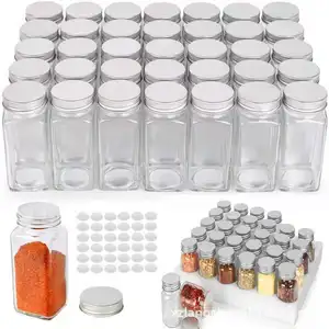 4oz Empty Square Spice Bottles Containers with Shaker Lids and Airtight Metal Caps Funnel 24 Pcs Glass Spice Jars with Labels