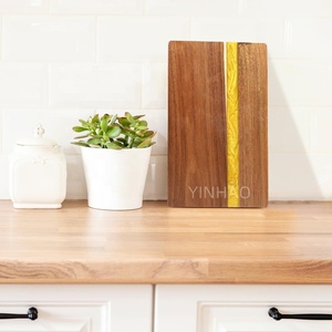 <span class=keywords><strong>Planche</strong></span> à découper en bois d'acacia <span class=keywords><strong>jaune</strong></span> de la rivière, résine époxy, faite à la main, avec logo personnalisé, 39x25 cm, pour la cuisine à domicile - Product Image 4