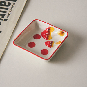 Mushroom-shaped square snack dish, household ceramic condiment dish, hot <b>pot</b> <b>dipping</b> dish, cute little dish, soy sauce and - Product Image 3