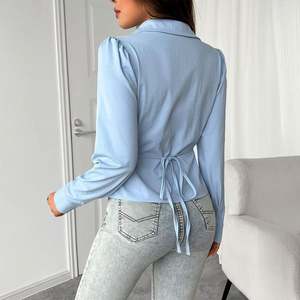 ShiMaiEr moda alta calidad mujer manga larga solapa tirantes diseño elegante Casual Slim Fit <span class=keywords><strong>blusa</strong></span> señoras Crop Top - Product Image 2