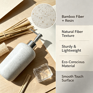 Distributeur de <span class=keywords><strong>savon</strong></span> <span class=keywords><strong>liquide</strong></span> en bambou écologique 200 ml, rechargeable, pour salle de bain et comptoir de cuisine - Product Image 4