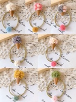 Attaches élastiques dorées mignonnes pour filles, accessoires pour cheveux avec appliques de crème glacée pour enfants