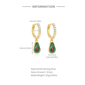 ROXI Boucles d'oreilles créoles pendantes en argent sterling 925, nouveauté été, avec pendentif avocat émaillé - Product Image 5