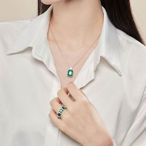 Dylam High End Luxurious Women 925 Sterling Silver Rhodium Plated <b>Emerald</b> Synthetic Stone 5A Zirconia <b>Pendant</b> Necklace for Party - Product Image 4