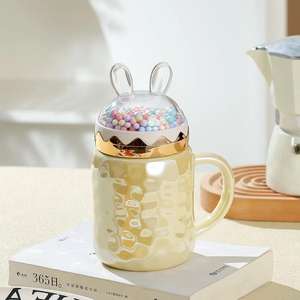 Tasse en céramique effet miroir ondulé avec couvercle, anti-poussière, de grande valeur, pour la maison et le bureau, pour eau, café, thé au lait - Product Image 4