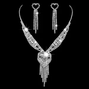 Frauen Strass Schmuck Sets Frauen Herz Kristall Hochzeit Halskette Ohrringe Sets Anhänger Halskette für Frauen