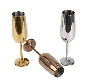Thép không gỉ chải vàng Champagne Flutes shatterproof 500ml thân thiện với môi Mugs cho các bên kim loại drinkware Kính