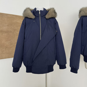 Veste courte à capuche en duvet avec col en fourrure de renard bleu pour femmes, manteau d'hiver pour femmes de <span class=keywords><strong>petite</strong></span> <span class=keywords><strong>taille</strong></span> - Product Image 2