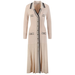 Abito Basic da Donna con Scollo a V, Lavorato a Maglia, Elegante, a Maniche Lunghe, Aderente, Primavera Autunno 2026, Moda Streetwear - Product Image 2