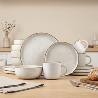 Service de table nordique 16 pièces en grès céramique de luxe, motif à pois vaporisés par technique givrée, avec bols à soupe