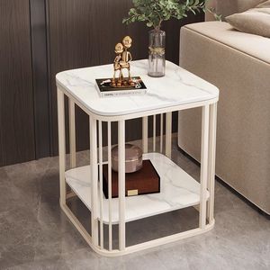 Minimalist Marble <b>Side</b> <b>Table</b> Square Double Layer Living Room Coffee <b>Table</b> Modern Design <b>High</b> End Decor - Product Image 2