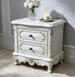 Luxury <b>White</b> 2-Drawer Nightstand Ornate Carved French Style <b>Bedside</b> Cabinet with Cabriole Legs - Product Image 3