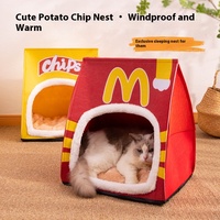 Tente semi-fermée pour petits chiens et chats, détachable et lavable, toutes saisons, avec motif solide