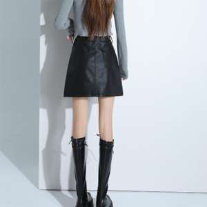 Ceinture de <span class=keywords><strong>jupe</strong></span> longue bohème en similicuir pour femme, taille naturelle, respirante, en coton élasthanne, teinte unie, collection automne-hiver - Product Image 4