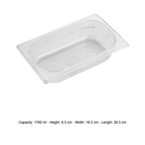 Bac alimentaire en polycarbonate GN 1/4, 26,5 × 16,5 × 6,5 h cm, sans couvercle, -100/+100 ° C - Product Image 3