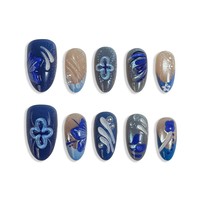 Y14 Kaixin – Fournitures en gros de faux ongles à presser en acrylique, ultra-brillants, légers, réutilisables, bleus, en forme d'amande, pour fêtes, 10 pièces, courts