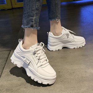Chaussures épaisses à lacets pour femmes, tendance automne-hiver 2025, style étudiant, sport, blanc, mode décontractée, semelle épaisse, dessus en PU - Product Image 6