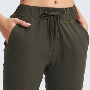 New thân thiện với môi 1-mảnh thoải mái Straight-leg yoga quần với dây rút eo căng vải 9-phút Yoga thói quen - Product Image 2