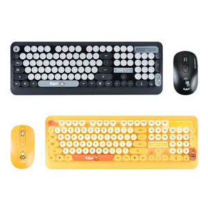 En stock Clavier d'ordinateur sans fil 2,4 G rétro rond style punk dessin animé pour enfants Clavier sans fil fin et ensemble souris - Product Image 1