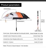 Payung Golf Anti Angin Lapis Tunggal 140cm Bahan Pongee 190T Tahan Air, Kuat, Berbahan Fiberglass, Dapat Dicetak Logo Sesuai Pesanan