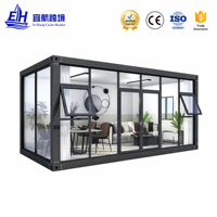 Maison préfabriquée en conteneur modulaire pliable à bas prix Maisons mobiles en verre avec fenêtre pour café ou bureau