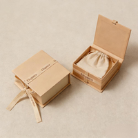 Boîte à bijoux personnalisée en forme de livre, couleur beige écologique, avec ruban, emballage en papier rigide de qualité supérieure pour bracelet, collier et cadeaux de luxe
