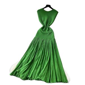 Elegante Vestido Midi Verde de Verano sin Mangas con Corte Imperio y Pliegues para Mujer, Vestido Casual con Encaje y Patchwork - Product Image 5