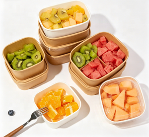 Ciotola Quadrata in Carta Kraft Biodegradabile di Alta Qualità, Ecologica, Personalizzabile con Logo, per Servire e Conservare - Product Image 1