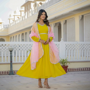 Traje Anarkali de Georgette Pesado para Mujer NOIIR PIGEON con Dupatta de Georgette a Juego |   Vestido Largo hasta el Suelo, Sin Arrugas, Completamente Cosido - Product Image 1
