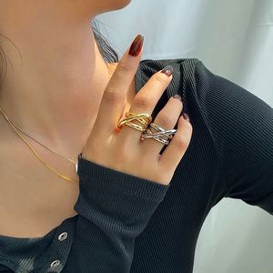 Dylam Stylish Fashion S925 <b>Silver</b> Rhodium 18K Gold Plated Waterproof Multiple Layer Twisted Geometric Irregular <b>Adjustable</b> <b>Rings</b> - Product Image 3