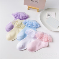 Nouveaux enfants dentelle chaussettes printemps automne coton enfants chaussettes de danse courtes maille fleurs blanches à volants froufrous princesse chaussette