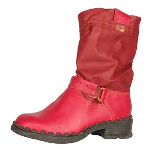 Bottes mi-mollet élégantes en cuir, couture à la main, Patchwork, fausse fourrure rouge simple pour femmes