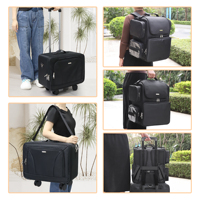 Valise à roulettes extra large Relavel avec 4 trousses de maquillage transparentes portables et sac à dos pour outils de coiffure, sac à dos pour coiffeur
