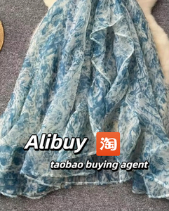 Alibuy mua sắm trực tuyến hệ thống mùa hè ăn mặc kỳ nghỉ Organza Vuông Cổ phồng tay áo ăn eo-cinching Ruffle Taobao Indonesia - Product Image 2