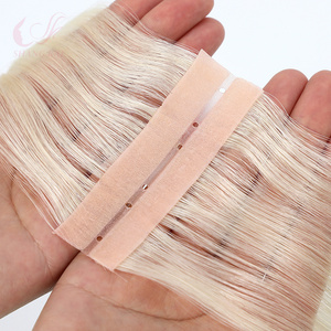 Russian Hair <strong>Invisible</strong> Hole <strong>Weft</strong> Extensions Ice White Highlight Remy Grade Machine Double <strong>Weft</strong> 100g/pack - Product Image 6
