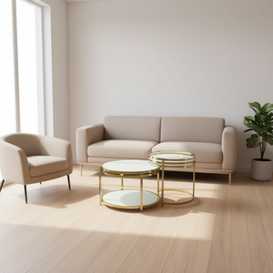 Set tavolino da caffè Homeera 60x60x40 cm e 50x50x50 cm in vetro temperato bianco, mobili moderni per soggiorno - Product Image 2