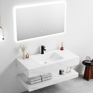 Mueble de baño flotante gris CR con lavabo integrado y espejo LED - Product Image 2