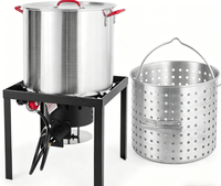 Olla para cocinar mariscos de 60 qt con quemador de propano, 110 000 BTU, aluminio, regulador de 10 PSI, tapa para olla, para cocinar al aire libre, cangrejos de río y camarones