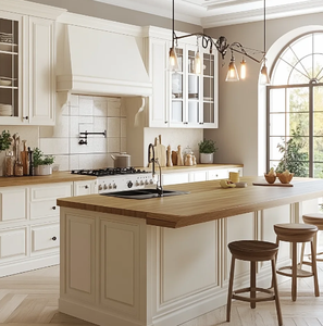 Ensemble d'armoires de cuisine de style américain classique avec îlot, design Shaker blanc crème et moulures de plafond, sur mesure pour la maison - Product Image 6
