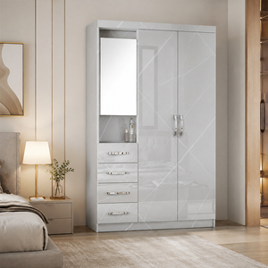 Armario de Acero de Alto Brillo para Sala de Estar y Dormitorio, Diseño Moderno, 3 Puertas <span class=keywords><strong>con</strong></span> <span class=keywords><strong>Espejo</strong></span> y 4 Cajones, Ecológico y Ahorra Espacio - Product Image 1