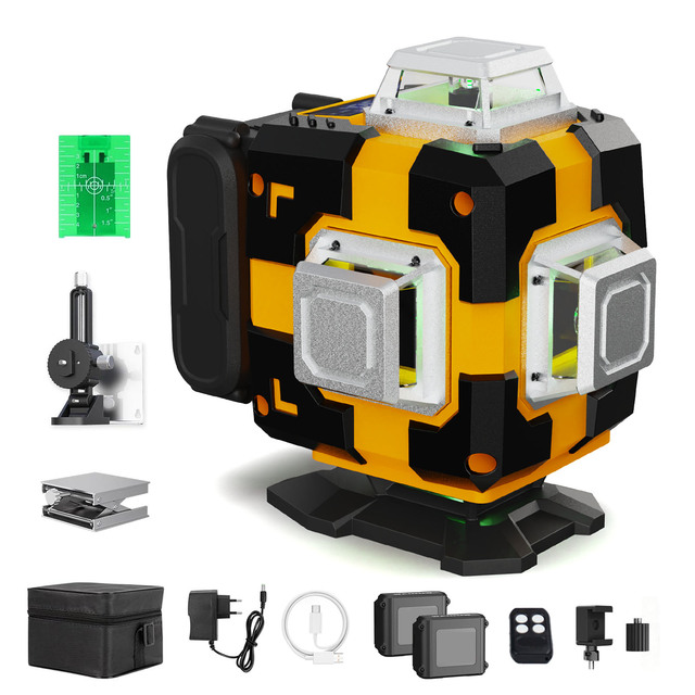 With 2 Rechargeable Batteries Profesional 360 Autonivelant Electronic Type Self-Leveling 4D 16 Lines Laser Level Kit Green Line