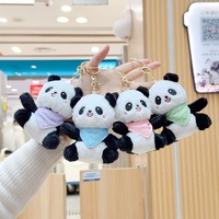 Mini porte-clés en peluche panda chinois mignon avec écharpe rouge, breloque de sac 3D douce et moelleuse, jouet animal en peluche, pendentif de sac à dos, cadeau