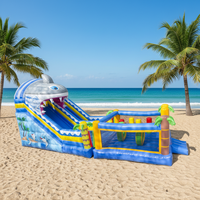 Structure gonflable sur le thème des requins avec toboggan aquatique, mur d'escalade, aire de jeux gonflable pour enfants de qualité commerciale