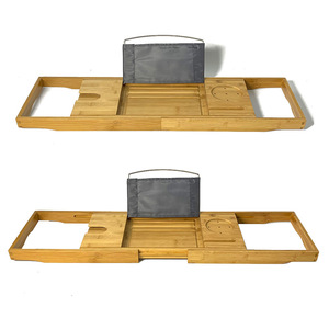 Wooden Bathtub Rack Extendable Storage Shelf For Bathroom With Wine Glass Holder And <b>Tablet</b> <b>Stand</b> - Product Image 5