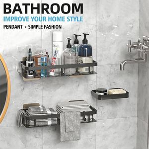 2 Pack Metal <b>Shower</b> Caddy Shelf Organizer Rack Self Adhesive Black Bathroom Shelves Basket Wall Shelf for Bathroom Storage Rack - Product Image 2