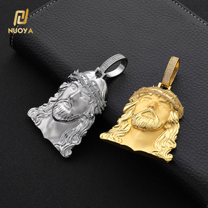 Colgante NUOYA de Jesús Chapado en Plata con Corona de Espinas y Circonitas, Amuleto de Cabeza de Jesús, Joyería Religiosa Hip Hop para Hombre - Product Image 2