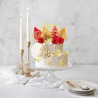Kronen-Kuchenaufsatz, Kugeln Happy Birthday Kuchendekoration Krone Geburtstag Rot Roségold Schmetterlinge, Kuchendekoration für Geburtstag Hochzeit