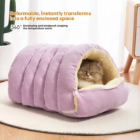 Lit pour chat et chien Villa, Niche pour chat, Sac de couchage fermé, Chaud et épais pour l'hiver, Sécurité renforcée, Peluche, Coton PP, Antidérapant, Pour petits et moyens animaux