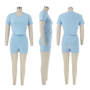 Viviblook ASST78 Ensemble deux pièces d'été pour femmes, couleur unie, décontracté, short et motard Ensemble 2 pièces pour femmes - Product Image 5